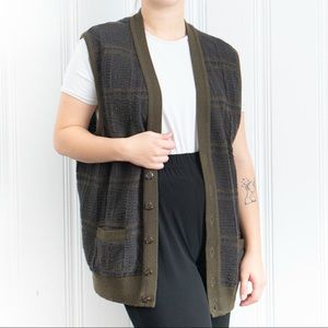 Vintage Grandpa Sleeveless Plaid Cardigan US L